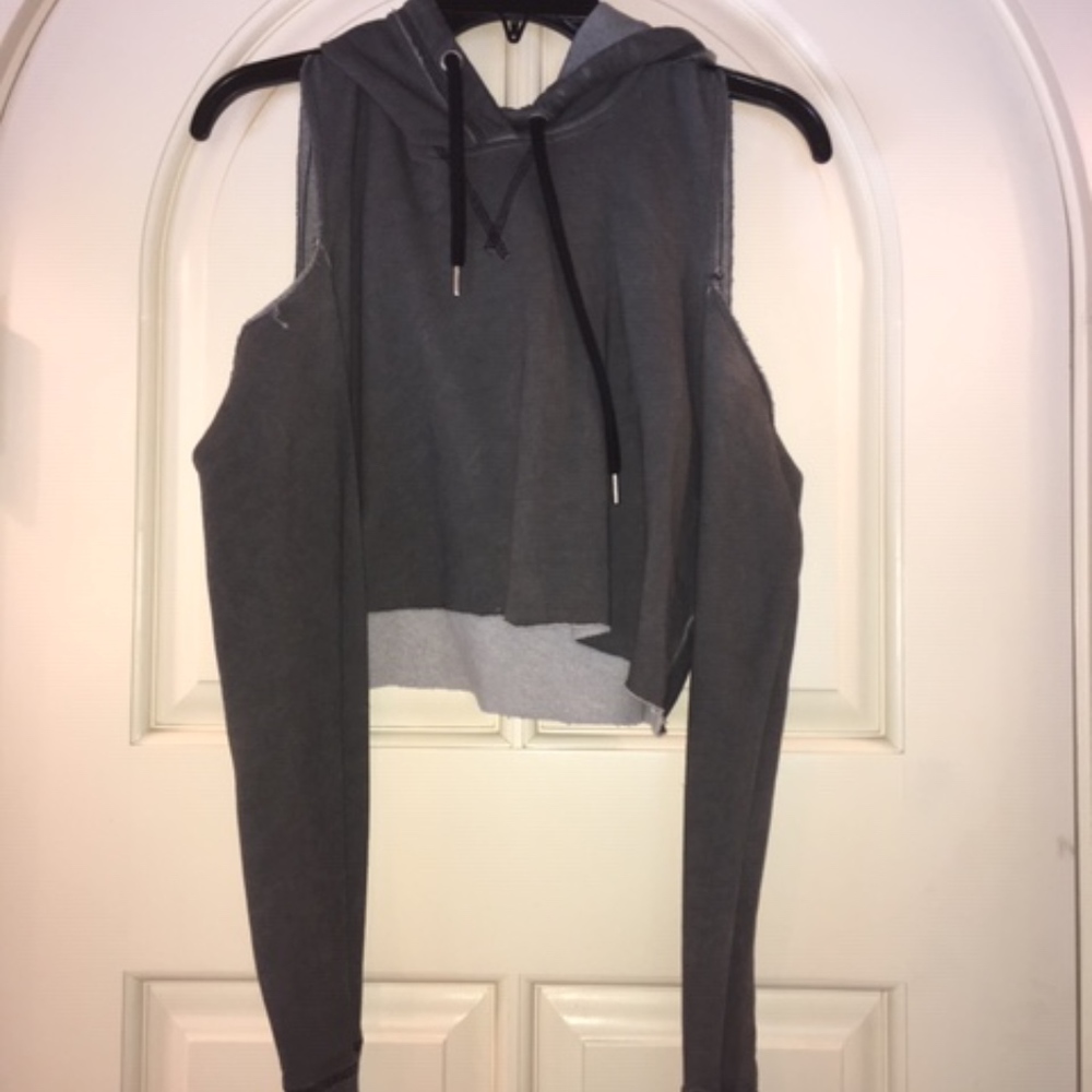 Cropped Grey Cold Shoulder Sweatshirt
